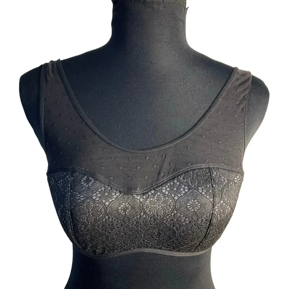 Victoria’s Secret 2 Pack Lace Bralette Bundle Black Ivory Swiss Dot Mesh Size M